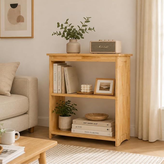 Rustic Bedside Table with Storage Shelf, Wood End Table for Bedroom & Living Room, Narrow Farmhouse Side Table, Modern Nightstand for Bedroom, Living Room and Office (Natural)