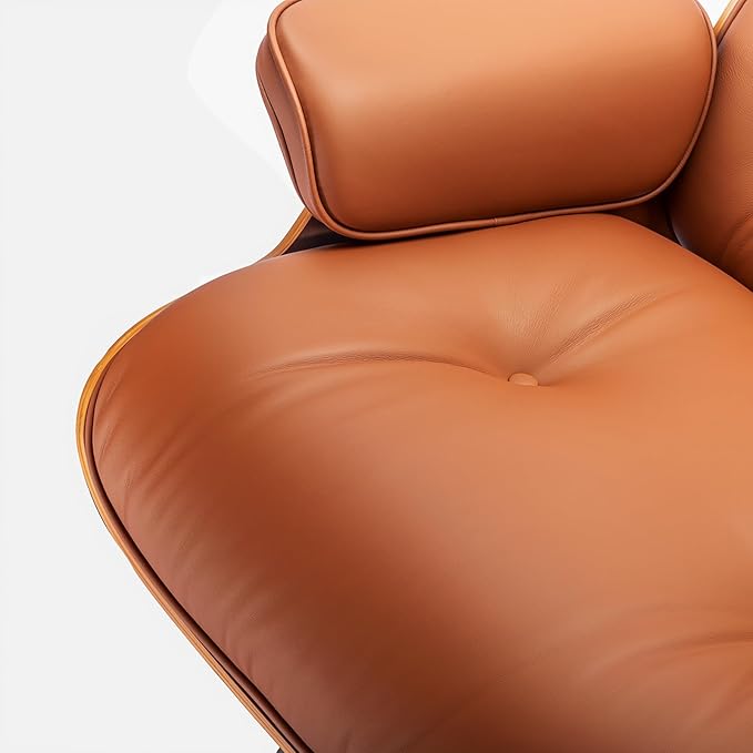 Top Grain Leather, Mid Century Chaise Lounge Chair and Ottoman, Modern Chair Classic Design, Heavy Duty Base Support for Living Room Study Lounge Office, Palisander-Brown, Heightening