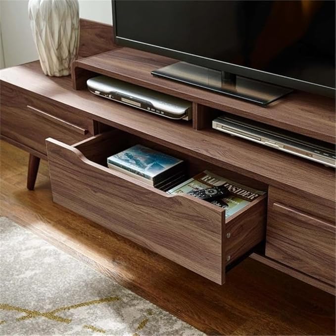 Modway Omnistand 74" Mid-Century Modern Low Profile Media Console Entertainment TV Stand in Walnut