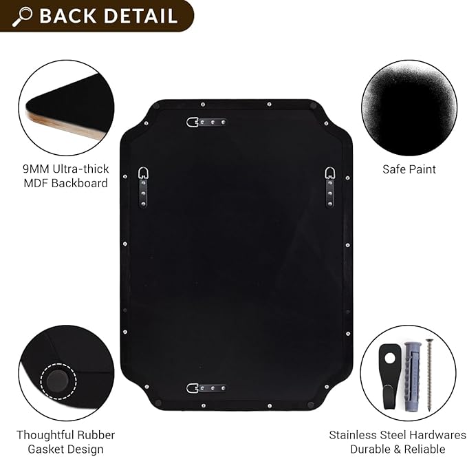 ANDY STAR 30x30 c Square Mirror, Matte Black Vanity Mirror, Modern Scalloped Bathroom Mirror in Premium Stainless Steel Metal Thin Frame, Unique Rounded Notched Corners