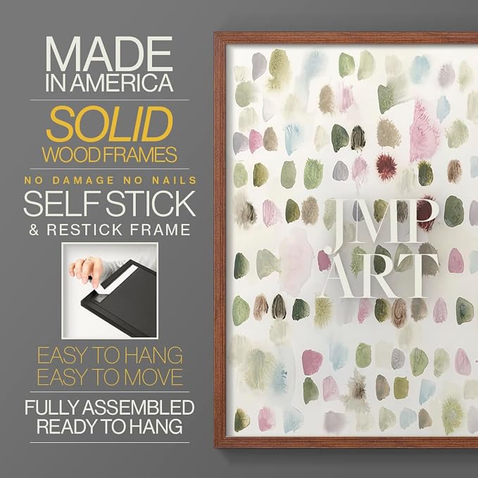 Renditions Gallery Set of 2 Peel & Stick Framed Prints, Hand Drawn Abstract Wall Art, Watercolor Seamless Pattern Wall Decor, Re-Stickable - Ready to Hang - 16"x20" - Walnut Frame LT588