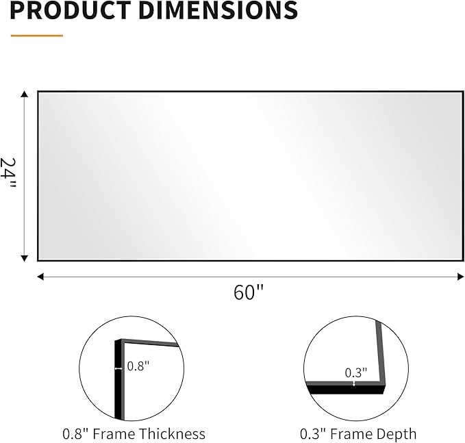 KOCUUY Black Bathroom Mirrors, 60"x24" Large Rectangle Mirrors for Bathroom Sink, Oversized Wall Mirror Black Metal Framed Decor for Living Room, Farmhouse, Entryway, Hang Horizontal/Vertical