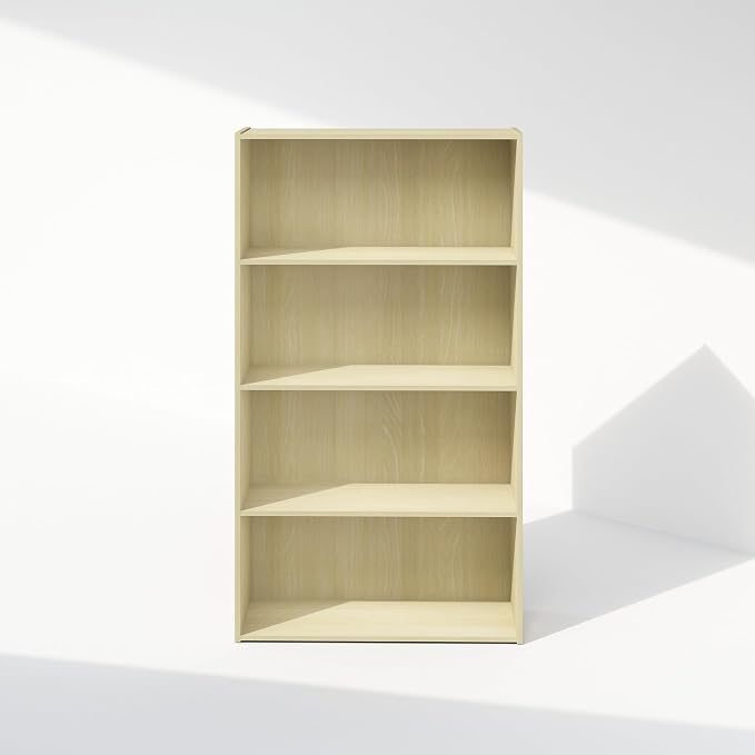 Furinno Simple Book Shelf, 4-Tier Bookshelf, Bookcase with Open Shelf, 9.4 x 23.6 x 41.7, for Living Room, Bedroom, Home Office, Steam Beech