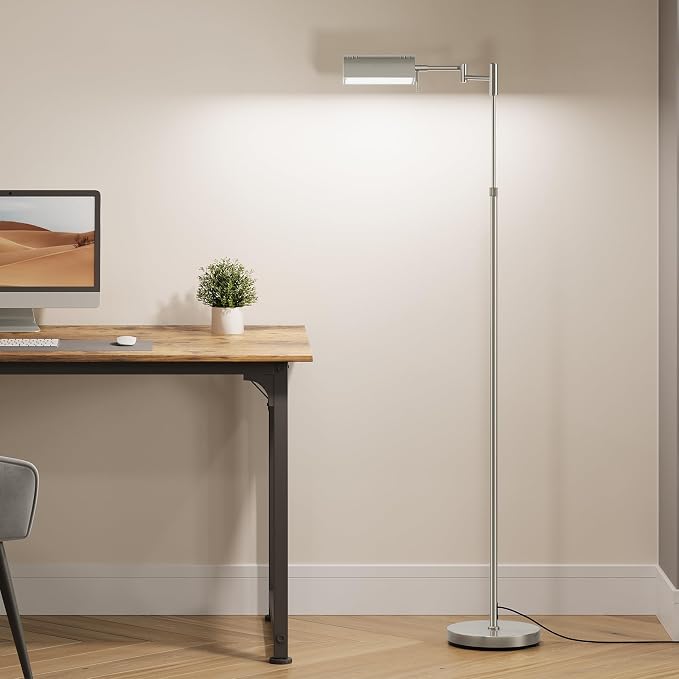 SUNMORY Dimmable LED Pharmacy Floor Lamp, 16W/1500LM Bright Reading Floor Lamp with Remote & Touch Control, 350°Swing Arm, Adjustable Task Craft Standing Lamp for Living Room Bedroom Office, Nickel