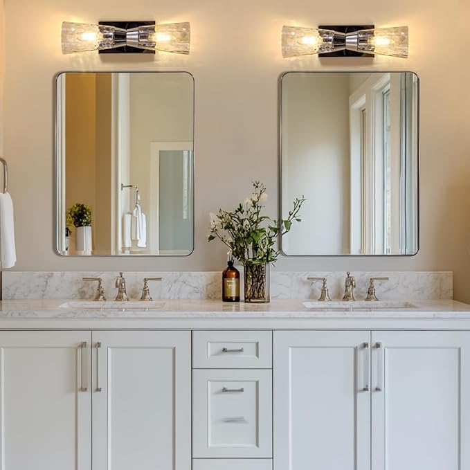 ANDY STAR 36"x48"Chrome Bathroom Mirror, Large Wall Mirror for Bathroom, Rounded Rectangle Mirror in Premium Stainless Steel Metal Frame Hangs Horizontal Or Vertical…