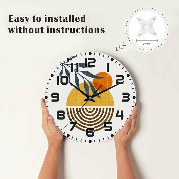 Abstract Sunset Wall Clock 10 inch Round Silent Non Ticking Wood Wall Clocks Battery Operated Easy to Read Decorative Wall Clock for Bedroom Kitchen Living Room Bathroom