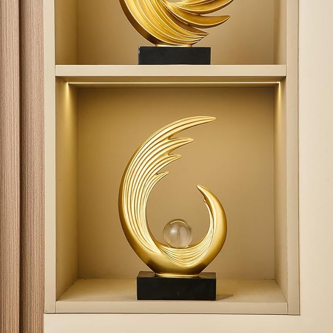 Modern Abstract Art Sculptures, Gold Entryway Table Accents, Black Shelf Decor Accents, Abstract Art Resin Sculpture for Dining Room, Office & Coffee Table – Centerpiece Fireplace Decor (Gold)