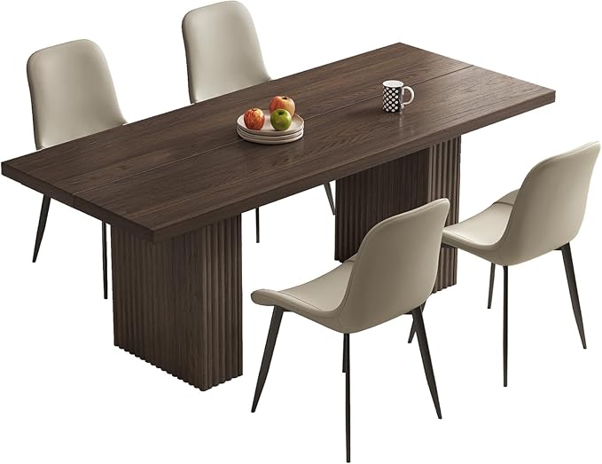66.93" Mid-Century Modern Dining Table Set for 4, Rectangular Kitchen Table with 4 Chairs with Sturdy Legs, Farmhouse 5-Piece Dining Set with Sturdy Legs for Kitchen, Living Room, Brown