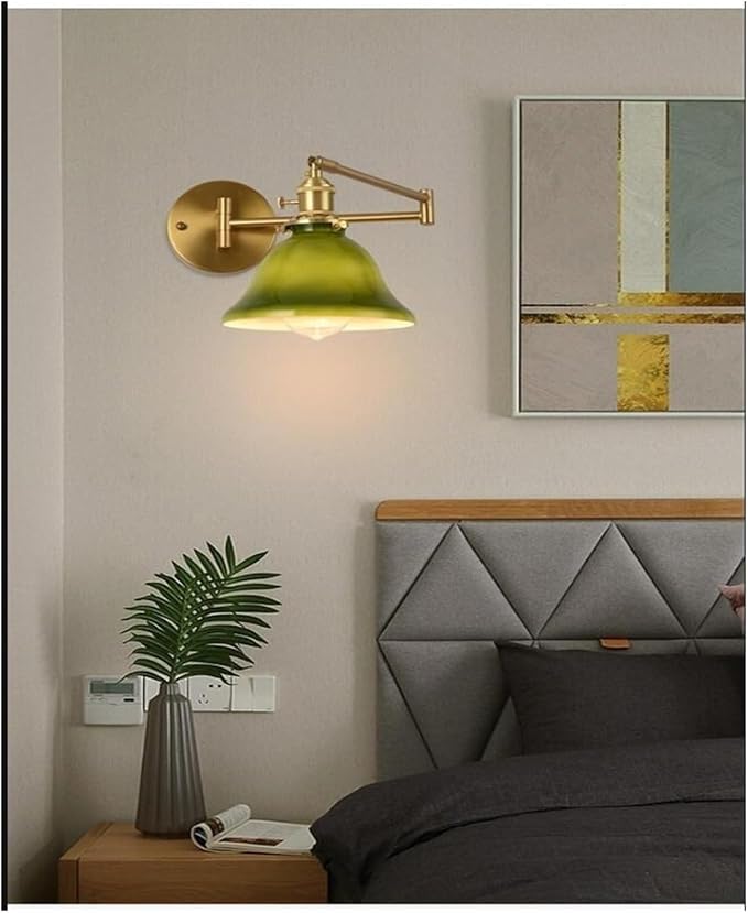 Folding Wall Lamp Retro Rocker Arm Wall Lamp Bedroom Bedside Lamp Iron + Glass Art Living Room Study Reading Wall Sconce Swing Arm Adjustable Vintage Wall Mount Light Sconce (Color : E)