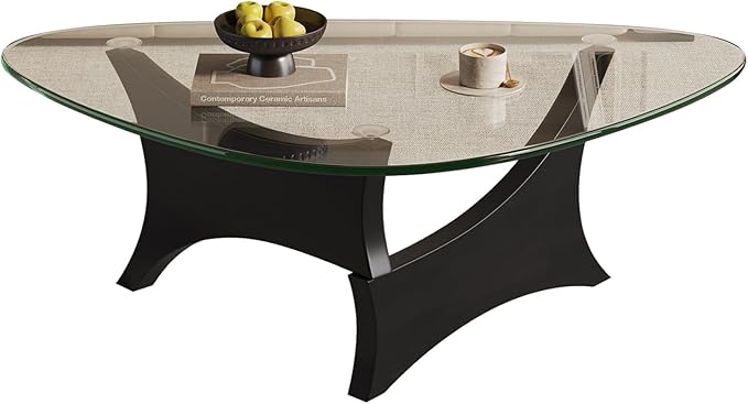 Glass Coffee Table Mid-Century Modern Coffee Table for Living Room Center Table Suitable for Bedroom Living Room Reception Office Tables(Black/Transparent,Medium)