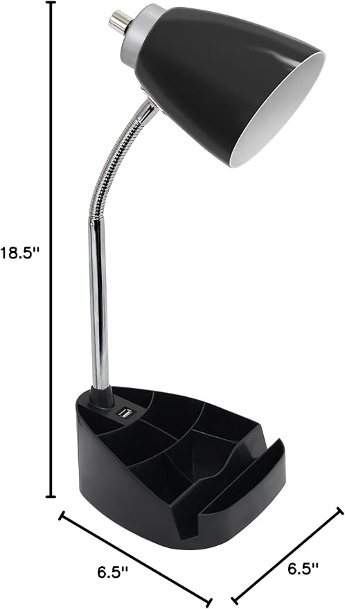 Limelights LD1056-BLK Desk Lamp Organizer with iPad Tablet Book Stand and USB Charging Port, Black