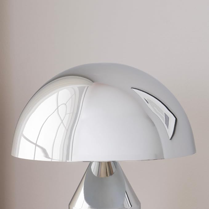 Brightech Venus 14" Globe Table Lamp – Modern Mid-Century Lamp with Golden Metal Shade – Nightstand, Bedside, Desk & Accent Table Lighting for Bedroom, Living Room & Office Décor - Chrome/Silver