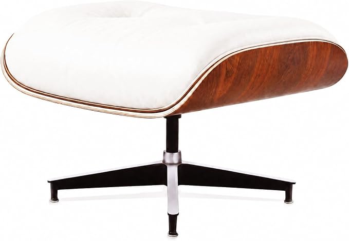 Top Grain Leather, Mid Century Chaise Lounge Chair and Ottoman, Modern Chair Classic Design, Heavy Duty Base Support for Living Room Study Lounge Office, Palisander-White, Heightening