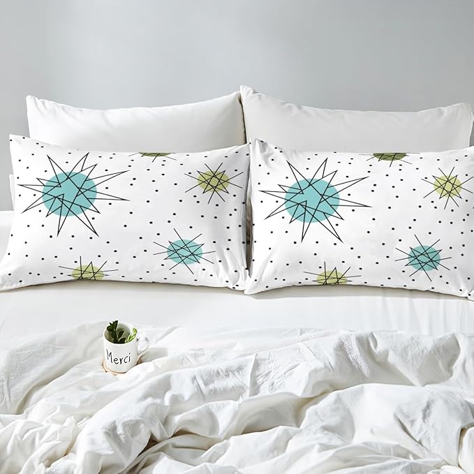 Erosebridal Geometric Polka Dots Bed Set Modern Mid Century Duvet Cover, Boho Minimalism Bedding Set King Hippie Atomic Comforter Cover, 1950s Old Fashion Bed Cover Super Cozy 3pcs (Zipper Closure)