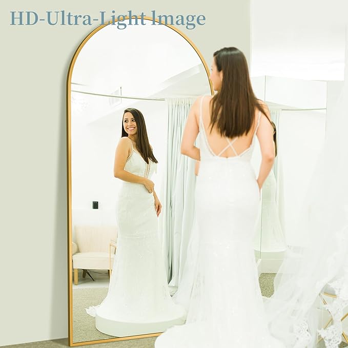 Full Length Mirror with Stand, 81"x41" Arched Full Body Mirror, Large Stand Up Mirrors, Aluminum Frame Floor Standing Mirrors, Freestanding Hanging Leaning Mounted for Bedroom Living Room,Gold