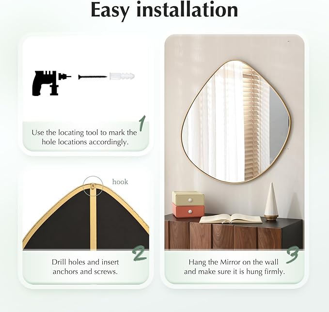 Asymmetrical Wall Mirror Matel Gold Framed Wall Mirror for Living Room Bedroom Bathroom Entryway Wall Decor 19.8" L x 19.0" W ELE-005Gold