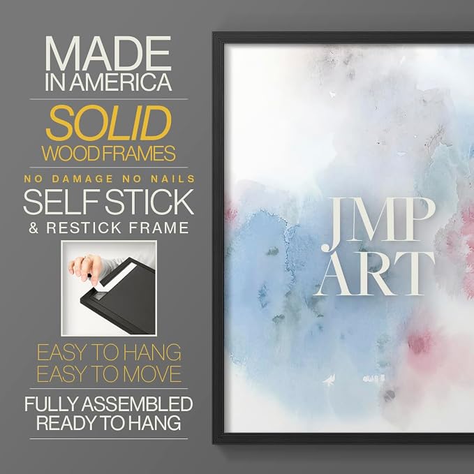 Renditions Gallery Set of 2 Peel & Stick Framed Prints, Watercolor Abstract Wall Art, Cotton Candy Splash Wall Decor, Re-Stickable - Ready to Hang - 8"x10" - Black Frame LT588