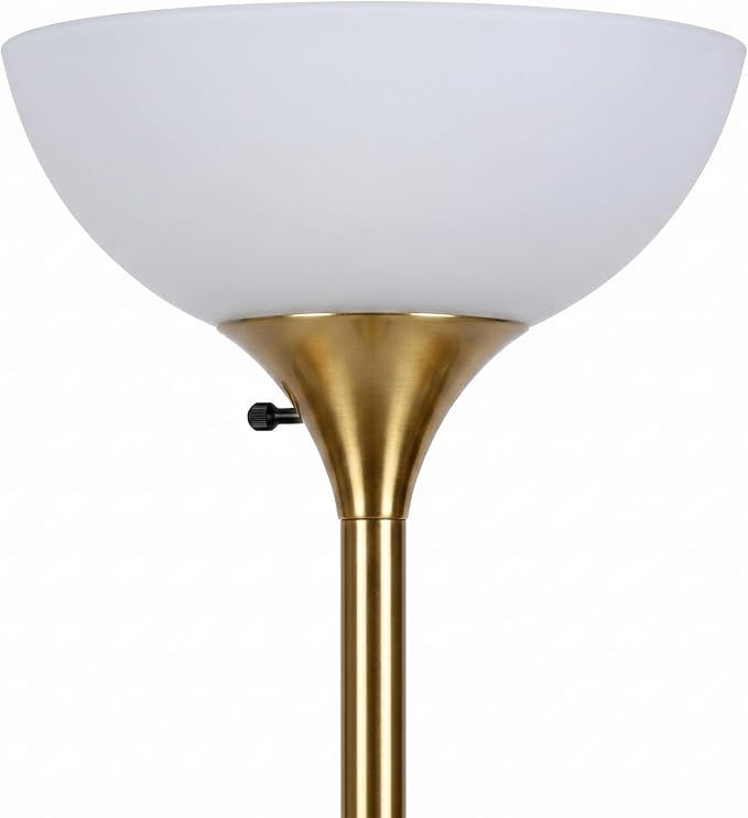 Brightech Sky Dome Double LED Floor lamp, Torchiere Super Bright Floor Lamp with 2 Reading Lamps for Living Rooms & Offices - Dimmable Tall Standing Lamp for Bedroom Reading - Tall Brass Pole