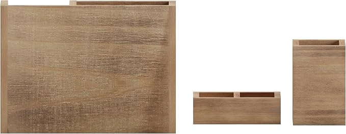 Merrick Lane Ceely 3 Wood Organizer Set - Rustic Brown Solid Pine Wood - For Desktop, Table Top, or Vanity