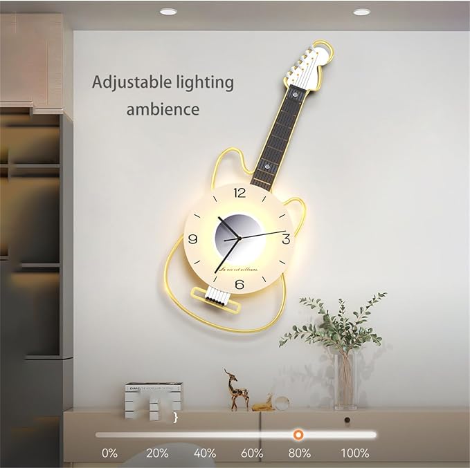 Guitar Wall Clock with Adjustable Light, Silent Clock Movement and Battery Operated, Great Decor for Music Room, Bedroom,Living Room