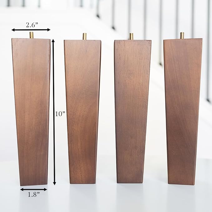 Premium Walnut Square Furniture Legs (Full Install Kit) - Pick Your Size and Color