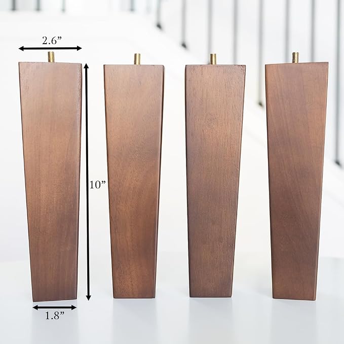 Airy Abode Premium Walnut Square Furniture Legs (Full Install Kit) - Pick Your Size and Color