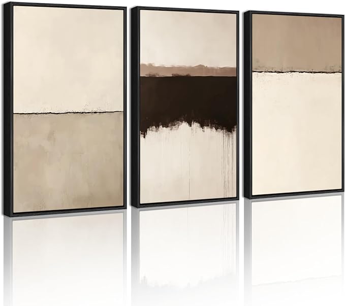 KUVIOKE Abstract Framed Wall Art Minimalist Beige Gray Pastel Watercolor Wall Decor Modern Illustration Neutral Art Painting Home Decor 16x24in (Black Framed)