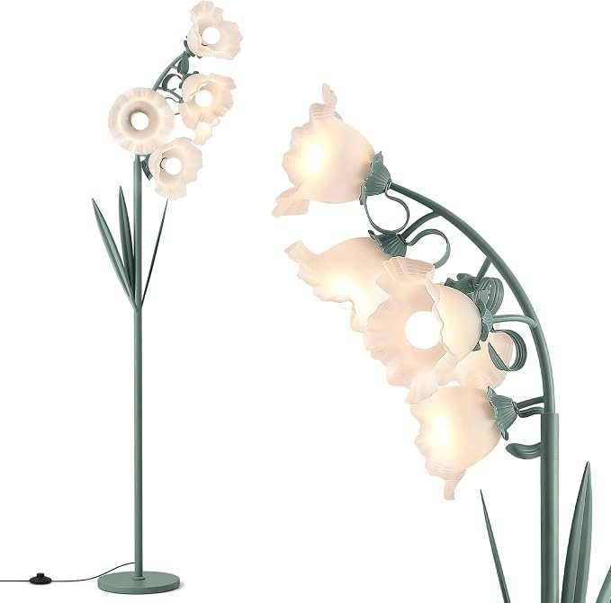 5 Light Flower Floor Lamp for Living Room,3 Color Temperatures, LED Arc Floor Lamp with Foot Switch,Cute Floral Standing Lamp for Bedroom,Curves Tall Lamp for Living Room Corner (Bulbs Included)