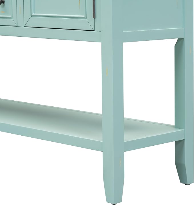 Merax Farmhouse Kitchen Sideboard Cabinet with Door for Entryway, Console Table with Storage Drawers and Shelf for Living Room Dining Room, Wood Narrow Sofa Table, Retro Blue