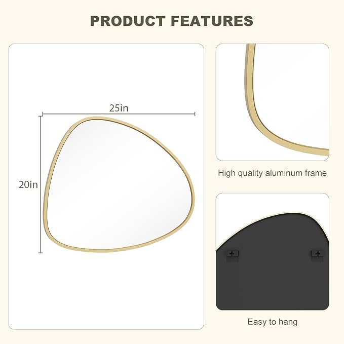 WallBeyond Asymmetrical Mirror, Irregular Wall Mirror, Wall Mirrors Decorative for Bedroom Living Room entryway Hall, Wall Mirror for mid Century Modern Decor 25" H x 20" W, Gold