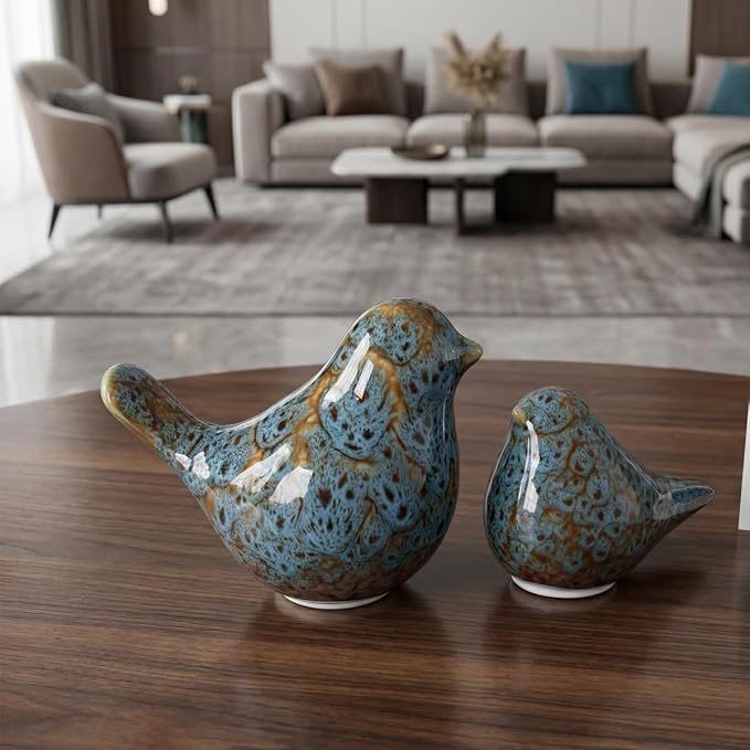 statueBird Statues, Modern Home Decor, Suitable for desks, Bookshelves, bedrooms, Living Rooms, cabinets, and Fireplace Mantel Decorations. Ceramic Animal Statues. (Blue)