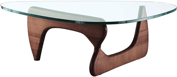 eMod - Modern Style Coffee Table Glass Top Hardwood Base (Light Walnut)