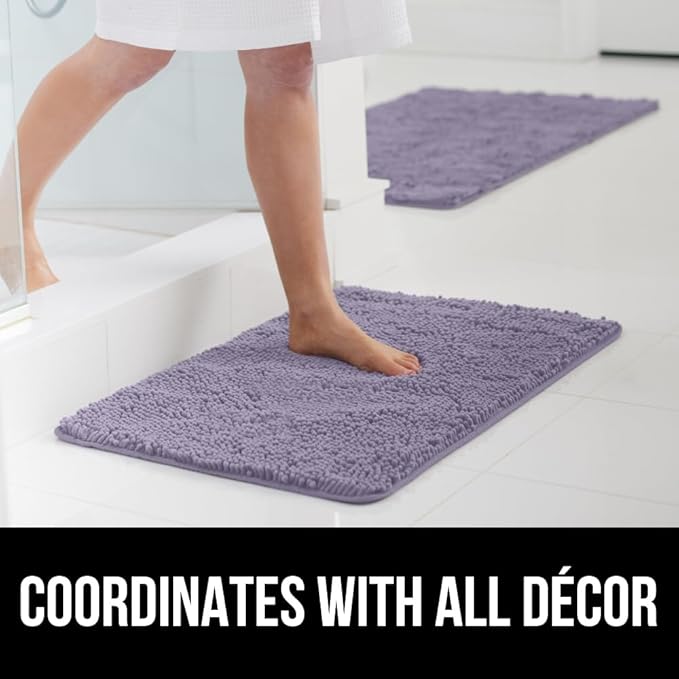 GORILLA GRIP Bath Rug Mat, Thick Soft Absorbent Chenille, Quick Dry Microfiber Mats, Rubber Backing Washable Shower Floor Rugs, US Designed Bathroom Bathmat Home Decor Accessories, 24x17 Light Purple