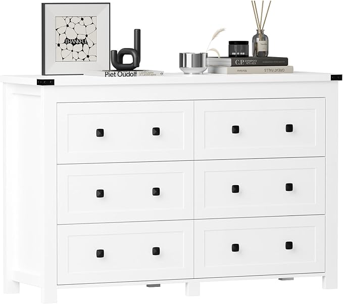 6 Drawer Dresser for Bedroom, White Modern Dressers & Chests of Drawers with Metal Handles, Closet Storage Dresser, Storage Cabinet and Organizer with Drawers