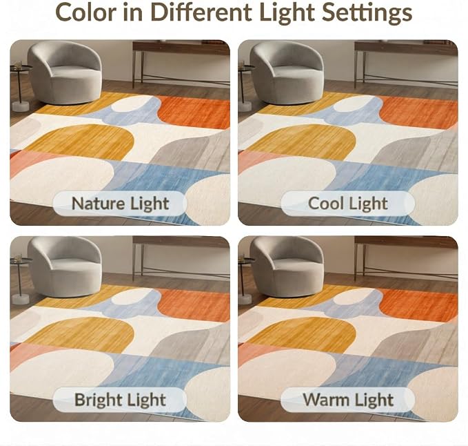 Flatwoven High Traffic Area Rug 4x6, Mid Century Modern Abstract with Fluid Lines and Symmetrical Ovals, Non Slip, Stain Resistant, Washable Area Rugs for Living Room, Bedroom (Orange, 4x6)