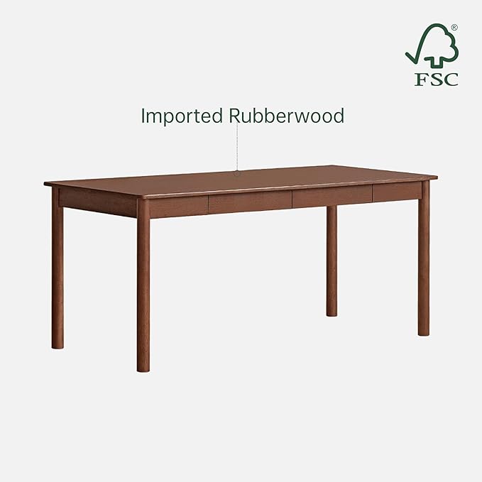 100% Solid Wood Desk, Home Office Writing Desk, Mid Century Modern Computer Desk with Drawers for Study Living Room 55" W