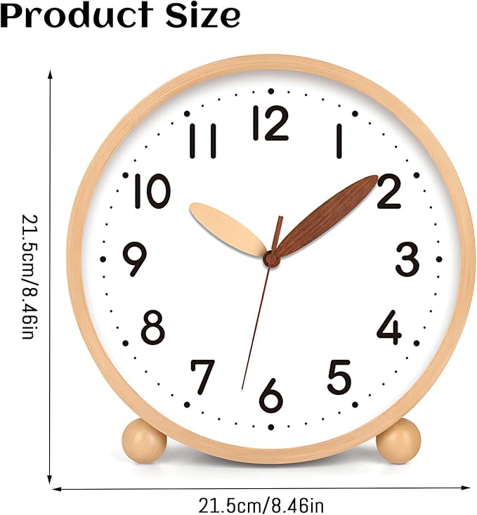 Maxspace Wooden Table Clock,8in Silent Non-Ticking Desk Clock,Battery Operated Desktop Analog Clock for Living Room Bedroom Kitchen Office Classroom Decor (Log - White)