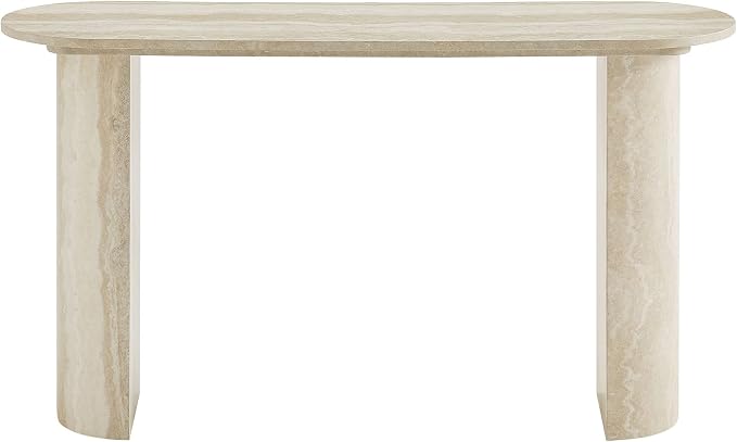 Faux Mars Marble Pattern Console Table, 55.12" Skinny Long Sofa Table Behind Couch with Rounded Edges, Wooden Narrow Sofa Table Hall Table for Living Room Foyer Entrance Hallway, Marble