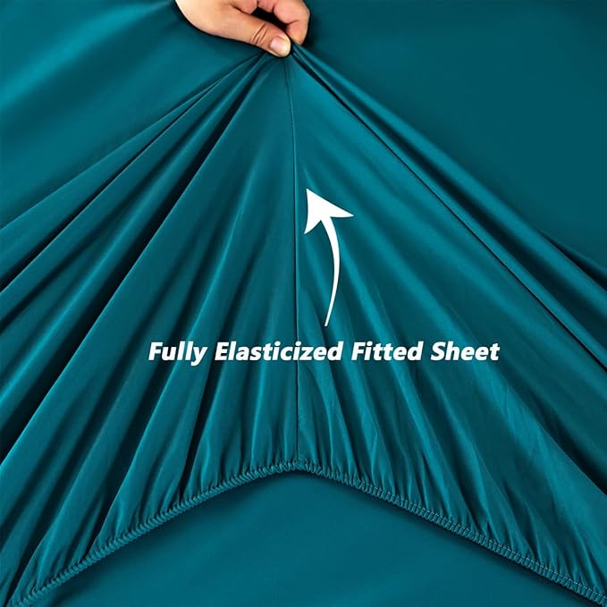 PERFEMET Aqua Marble Comforter Set King Size 6 Pcs Watercolor Green and Gold Bedding Comforter Set Soft Abstract Retro Style Tie Dyed Ombre Bed in A Bag with Sheet(Aqua, King)