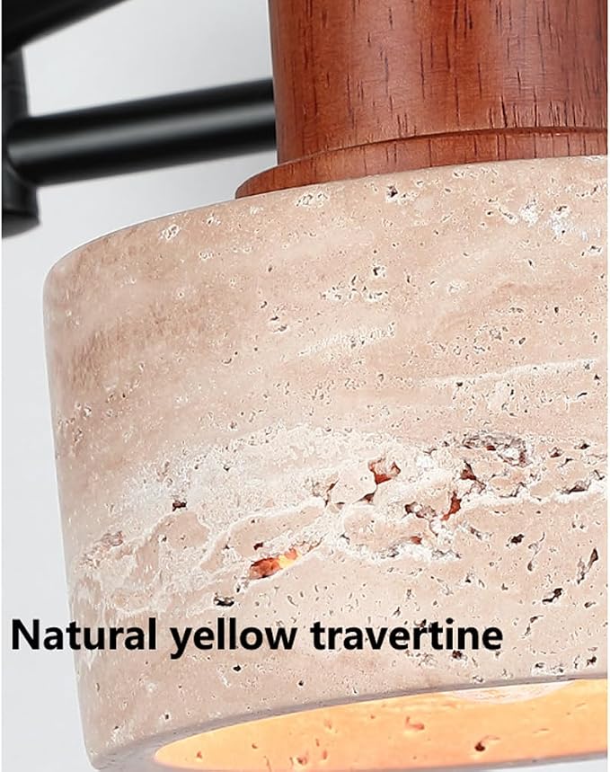 American Retro E27 Wall Sconce - Natural Yellow Travertine Swing Arm Lamp for Bedroom, Living Room, Study, and More