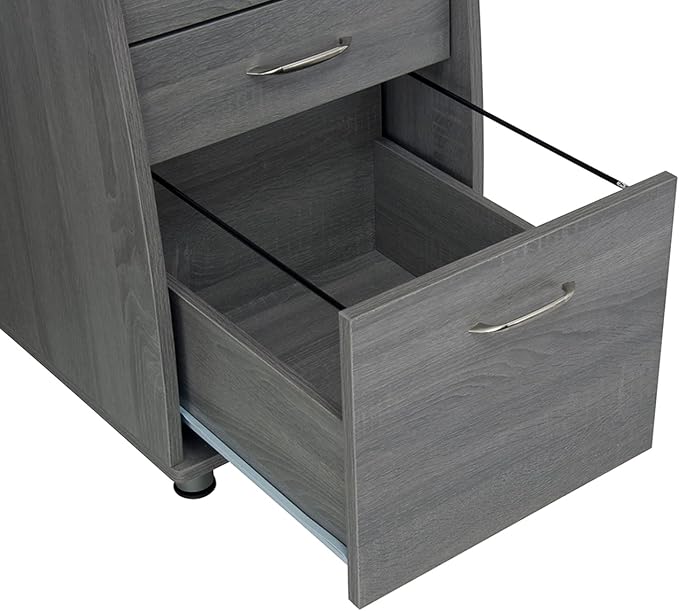 Techni Mobili 48'' W Computer Desk with File Cabinet and Drawers, Storage Cabinet with Removable Shelf and Ventilation for CPU, Home Office Desk or Computer Workstation with Keyboard Tray, Grey