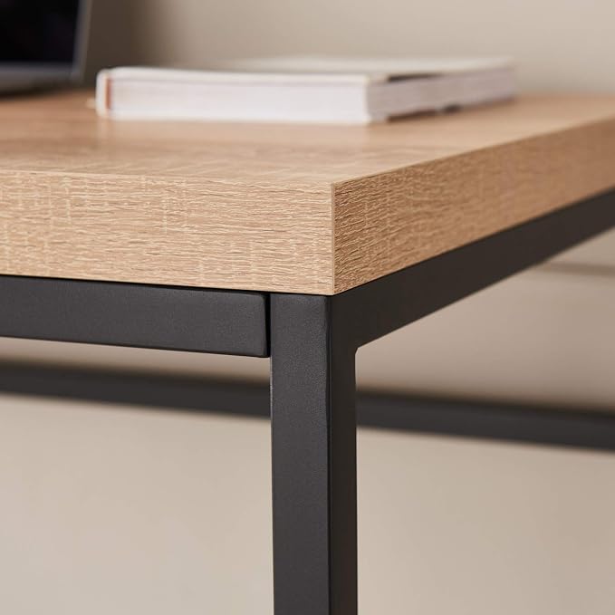 CENSI 47" Natural Oak Writing Computer Laptop PC Desk, Light Wood | Modern Industrial Writing Table, 1.6" Thick Wood Top, Sturdy Metal Frame, Home Office Workstation