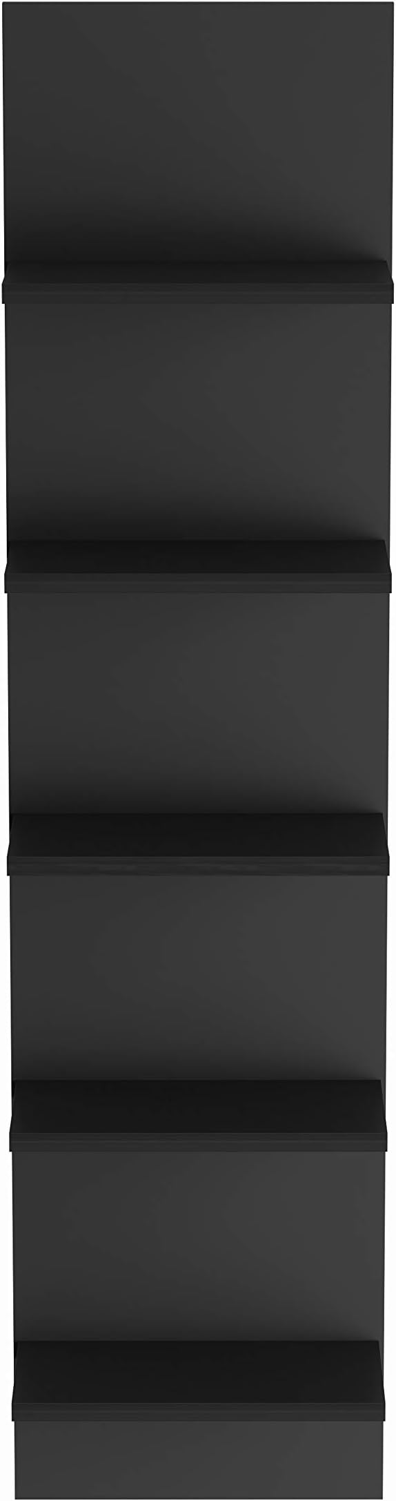 Wide Column Wall Shelf in Black Grain Finish Modern Contemporary MDF Wood Matte