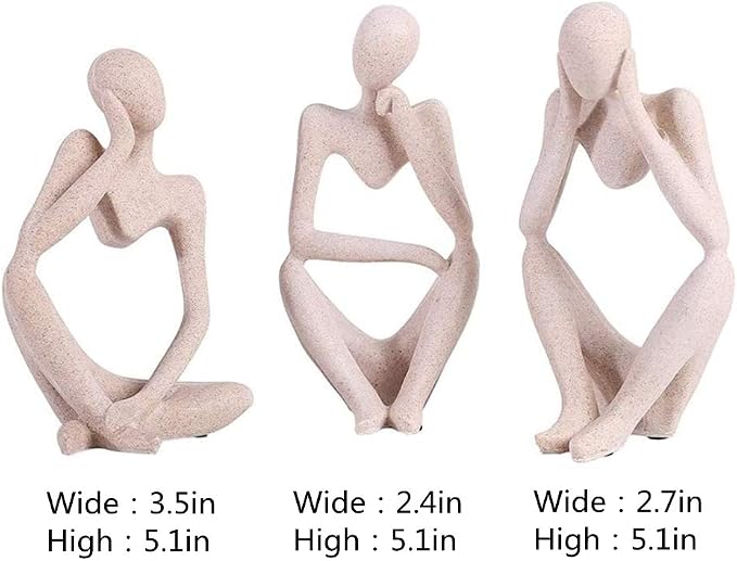 Asng Sandstone Resin Thinker Style Abstract Sculpture Statue Collectible Figurines Home Office Bookshelf Desktop Decor (Sandstone,Think Deeply, Small)