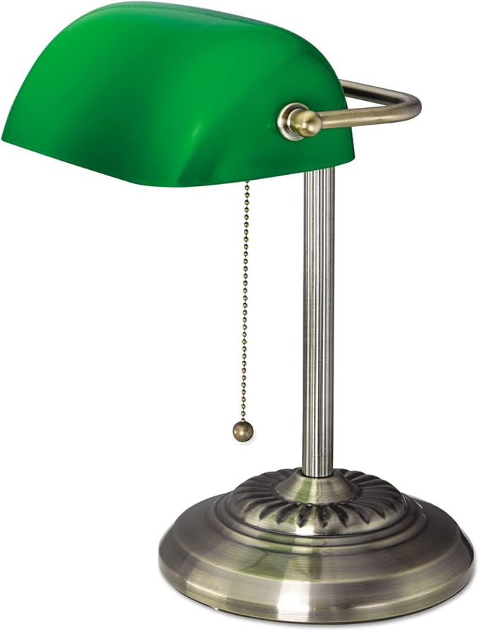 Alera Traditional Banker'S Lamp, Green Glass Shade, 10.5" W X 11" D X 13" H, Antique Brass