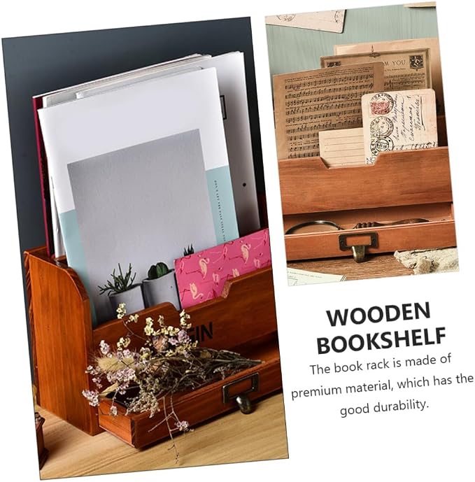 STOBAZA 1pc Desktop Bookshelf Organizer Wooden Sundries Container Storage Rack Multi Design for Home Office Dormitory Convenient Desktop Holder Chocolate Finish