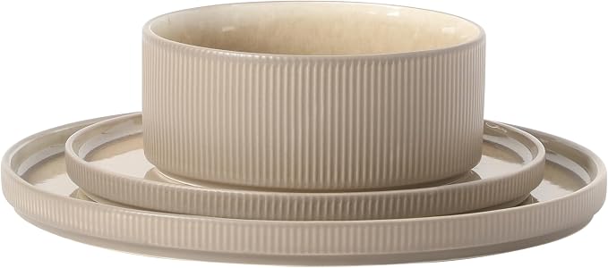 Gibson Elite Redrock Canyon 12-Piece New Bone China Dinnerware Set Service for 4, Reactive Glaze Plates and Bowls, Dishwasher and Microwave Safe, Taupe