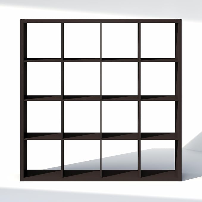 Furinno Cubic Closet Organizers and Storage, 16-Cube Closet Organizer, Open Shelf Closet Storage, Extra Thick Frame for Wardrobe, Bedroom, Living Room, Black Dark Oak
