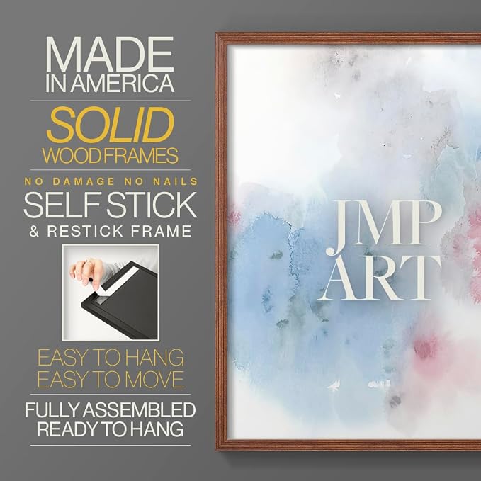 Renditions Gallery Set of 2 Peel & Stick Framed Prints, Watercolor Abstract Wall Art, Cotton Candy Splash Wall Decor, Re-Stickable - Ready to Hang - 22"x28" - Walnut Frame LT588