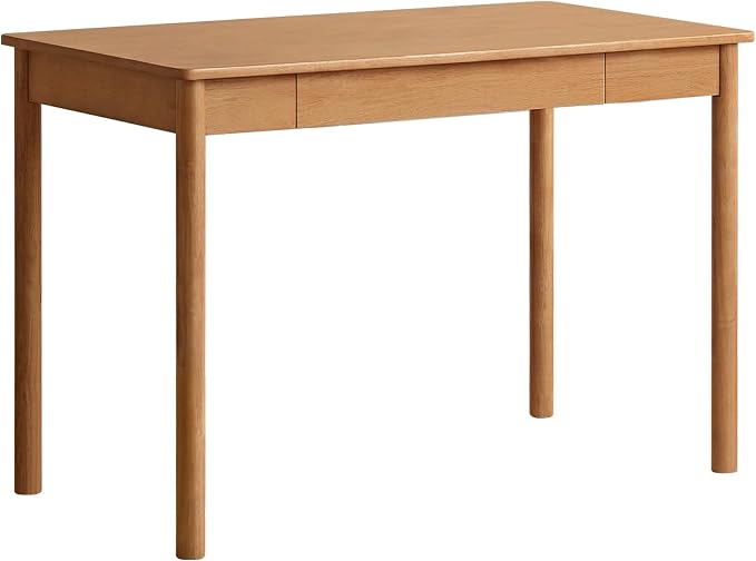 Solid Wood Computer Desk, Mid-Century Modern Home Office Desk with Storage Drawers, Writing Table for Study & Living Room 35.43" W Natural Wood